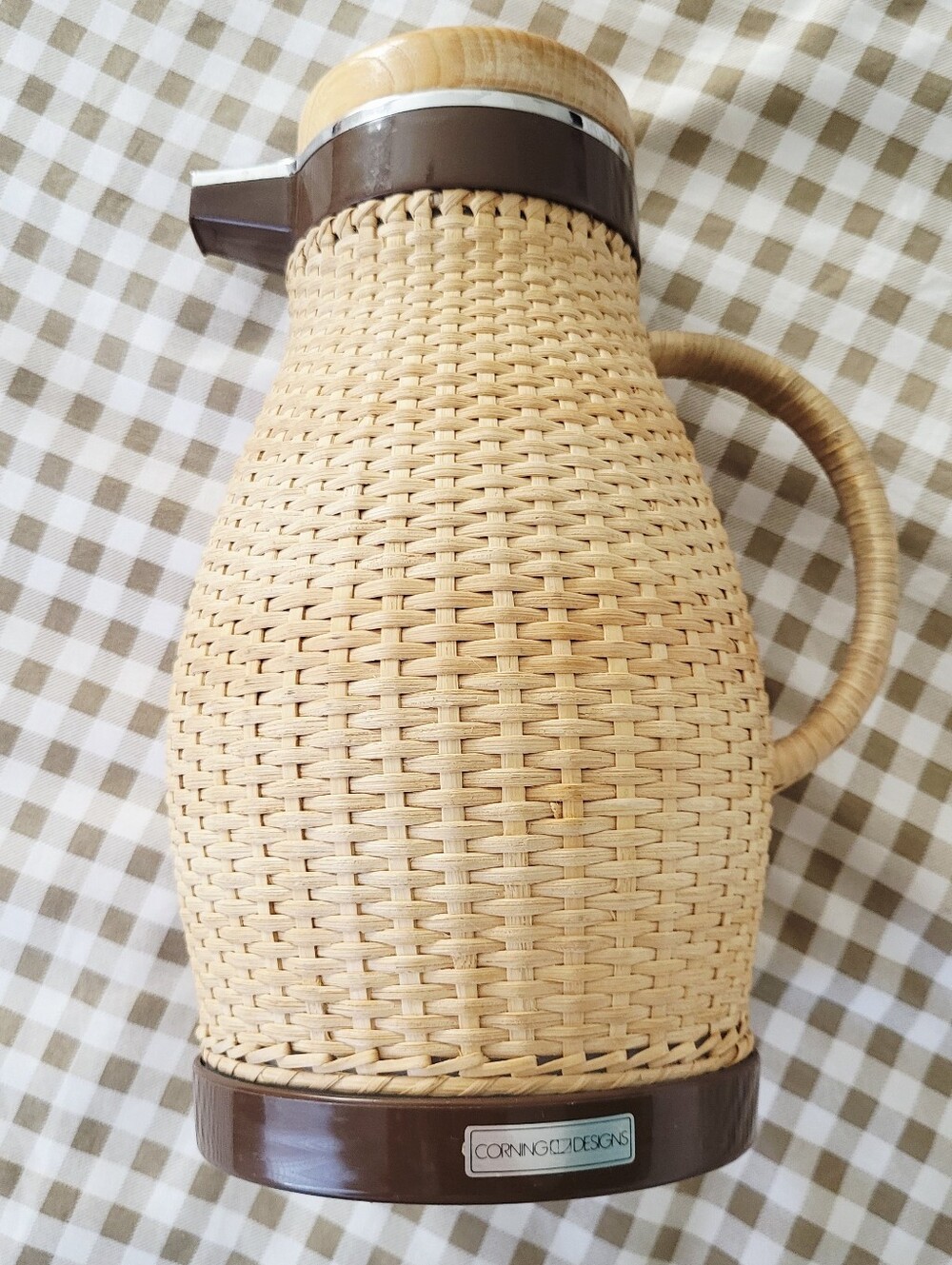 1970’s Vintage Corning Designs Boho Mid Century Wicker Thermal Pitcher